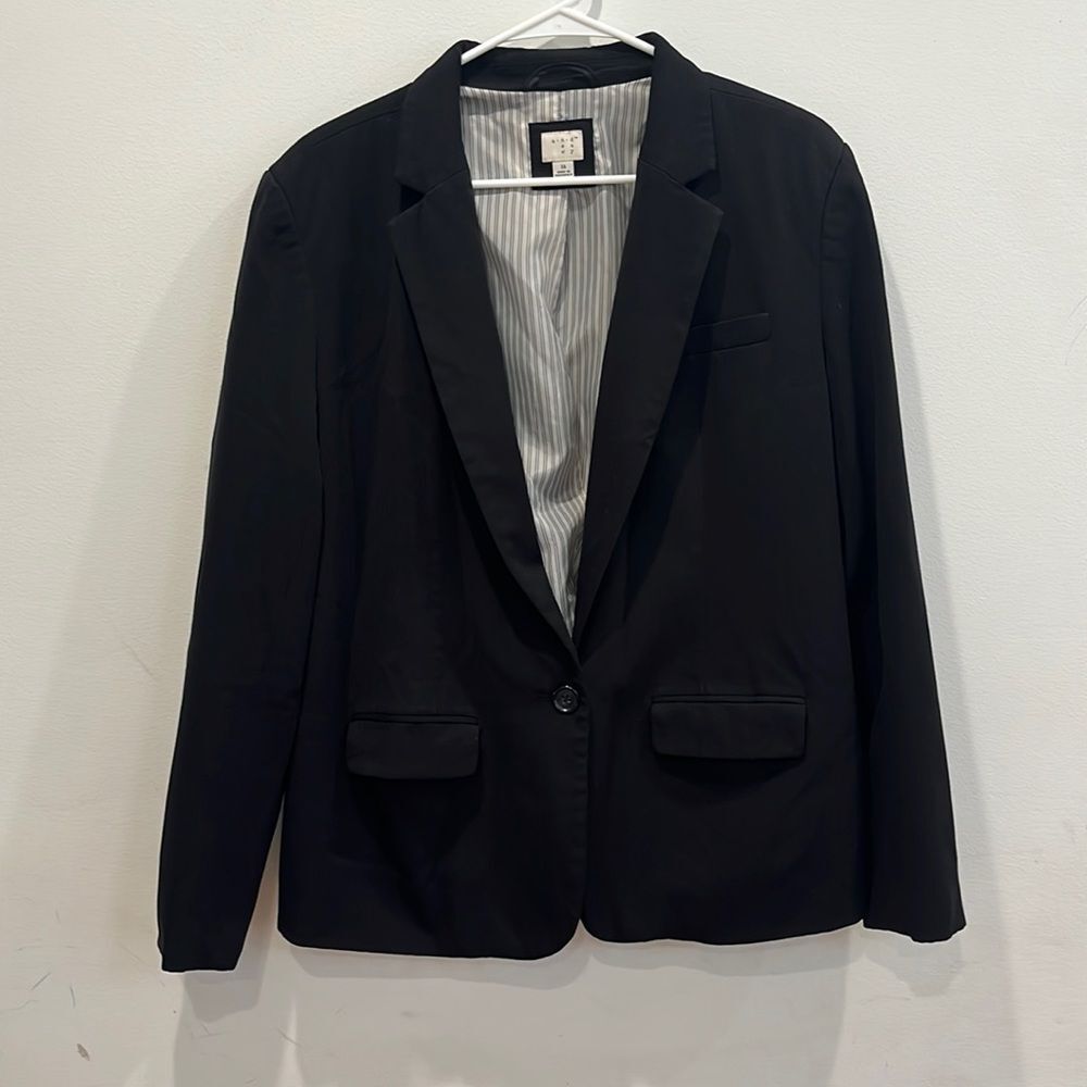 A New Day Women's 16 Black Lined Blazer Suit Top Office Career Suit